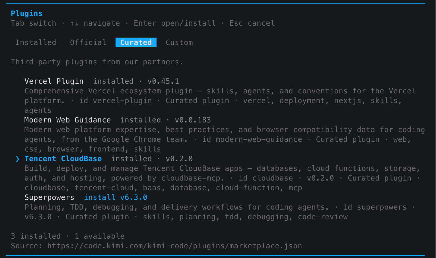 CloudBase 现已成为 Kimi Code 与 Kimi Work 上的官方精选插件
